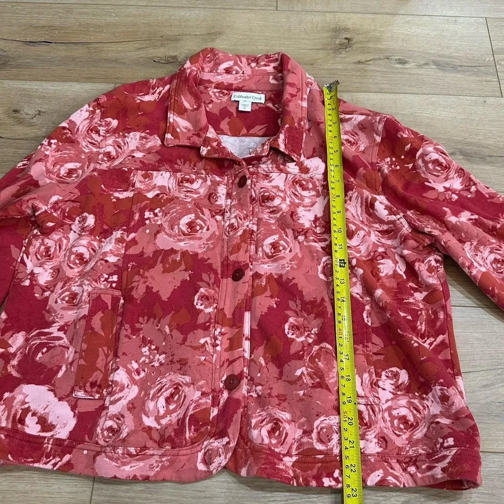 Womens Coldwater Creek 100% Cotton Light Dressy Jacket‎ Rose Pink Pink Button XL